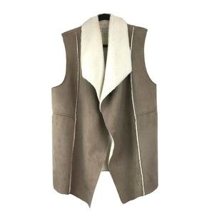 Susina Womens Sz XL Vest Faux Suede Sherpa Lined Khaki Brown Penny Lane Y2K